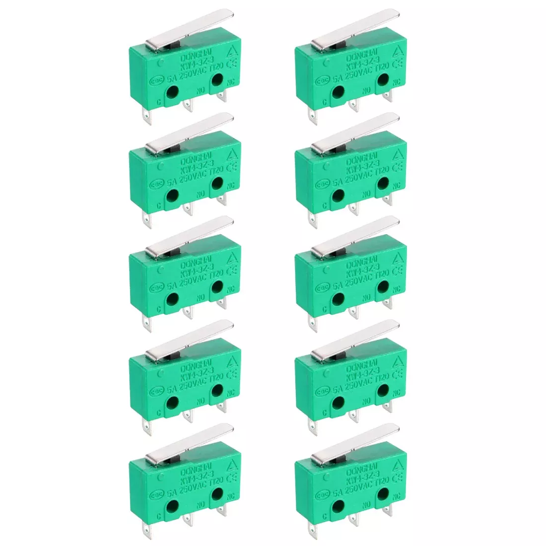 10PCS KW4-3Z-3 Micro Limit Switch SPDT NO NC 3 Terminals Momentary Short Straight Lever Type Green